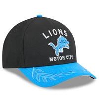 Youth New Era Black/Blue Detroit Lions 2025 NFL Draft 9FORTY A-Frame M-Crown Adjustable Hat