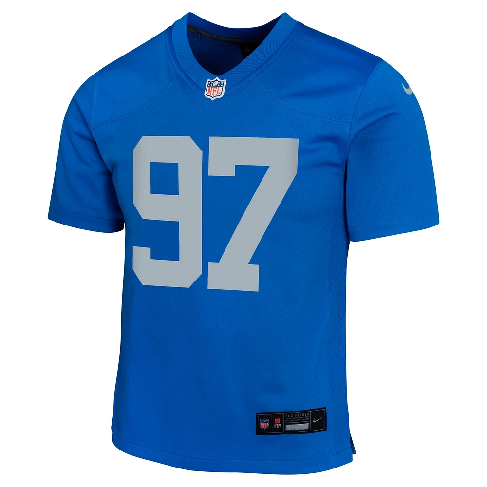 Maillot de match alternatif Nike Aidan Hutchinson pour jeunes des Detroit Lions, bleu