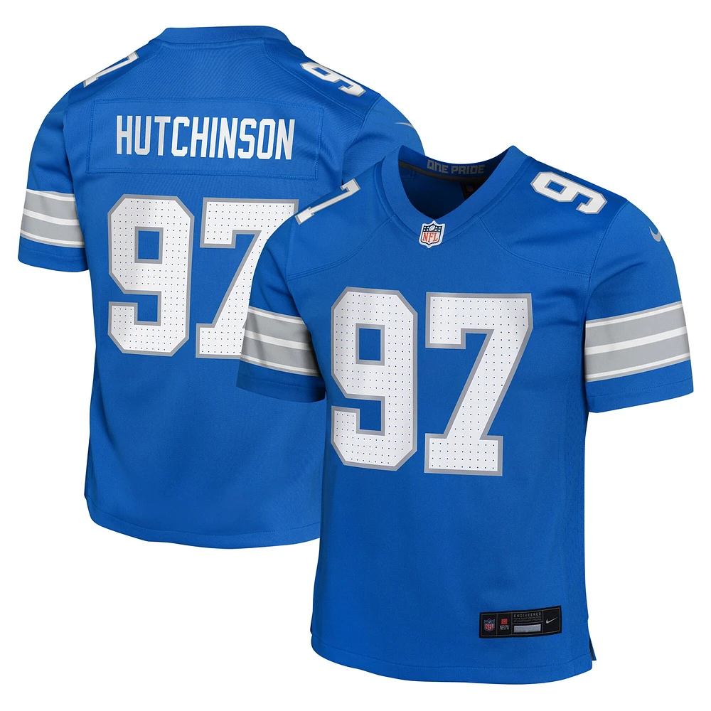 Maillot de match Nike Aidan Hutchinson bleu pour jeune des Lions Détroit