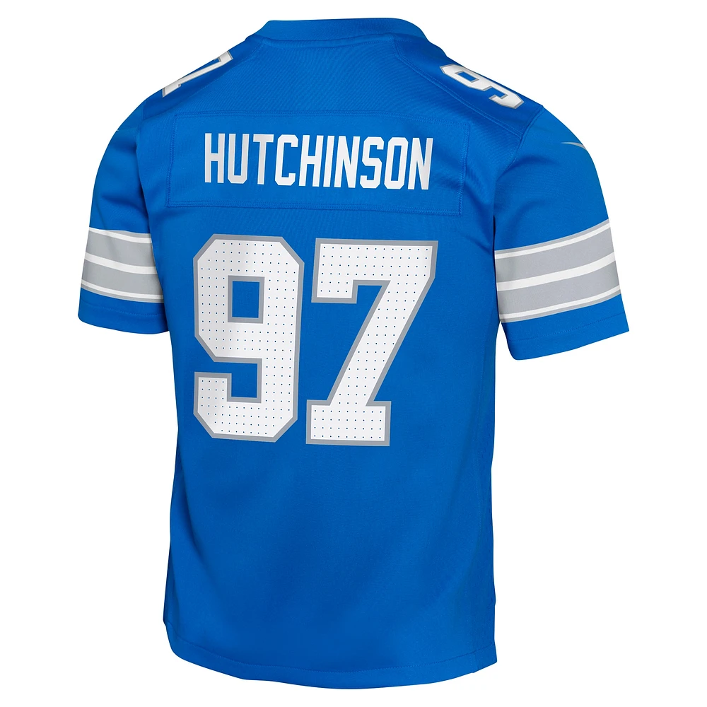 Maillot de match Nike Aidan Hutchinson bleu pour jeune des Lions Détroit