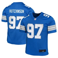 Maillot de jeu joueur l'équipe Nike Aidan Hutchinson des Detroit Lions, bleu, pour jeunes