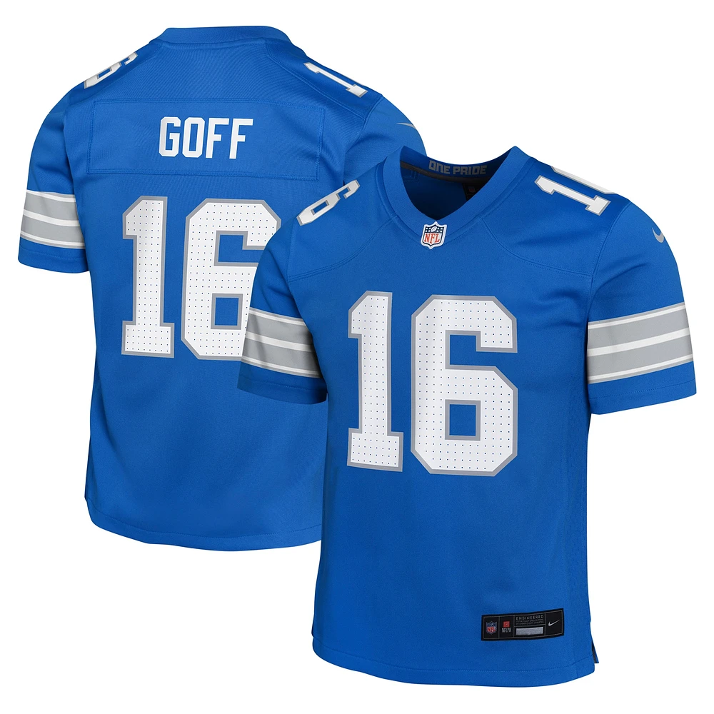 Maillot de jeu joueur l'équipe Nike Jared Goff des Detroit Lions, bleu, pour jeune