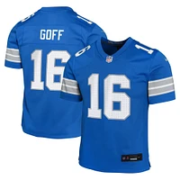 Maillot de jeu joueur l'équipe Nike Jared Goff des Detroit Lions, bleu, pour jeune