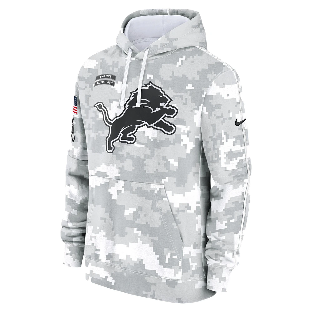 Youth Nike White/Gray Detroit Lions 2024 Salute To Service Pullover Hoodie