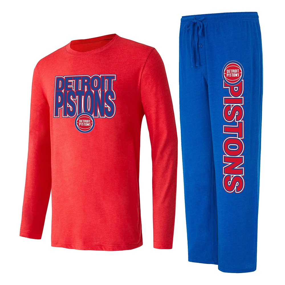 Ensemble de nuit pour hommes Concepts Sport bleu/rouge Detroit Pistons Meter T-shirt à manches longues et pantalon