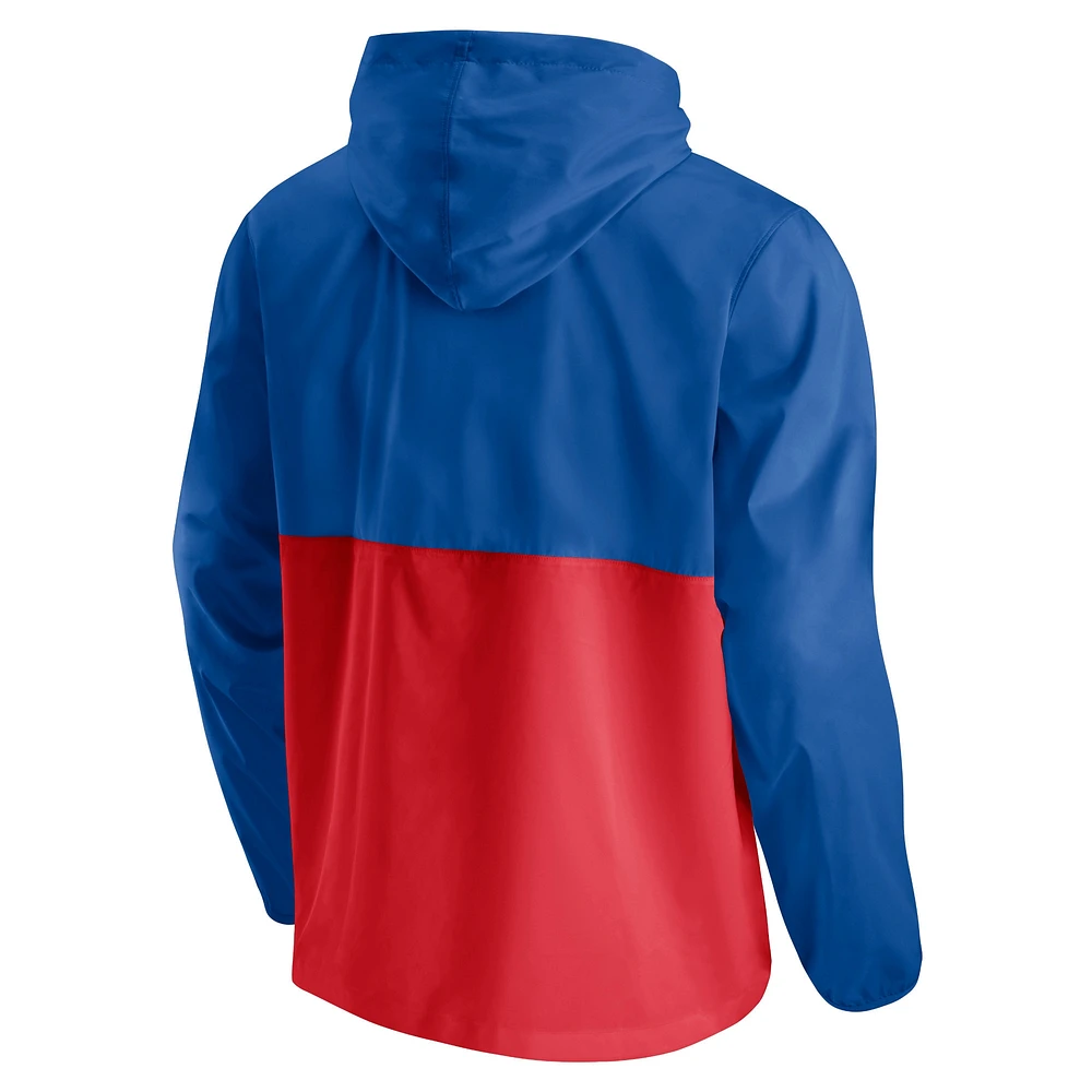 Men's Fanatics Blue/Red Detroit Pistons Anorak Block Party Windbreaker Half-Zip Hoodie Jacket