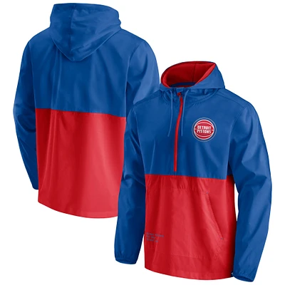 Veste à capuche coupe-vent demi-zip Fanatics pour hommes bleu/rouge Detroit Pistons Anorak Block Party