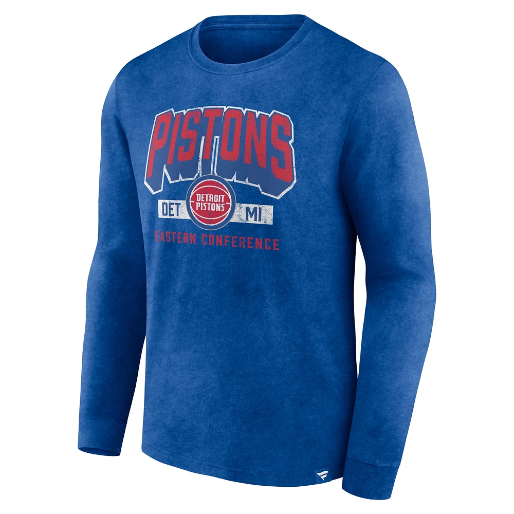 T-shirt à manches longues Fanatics Heather Royal Detroit Pistons Front Court Press Snow Wash pour hommes