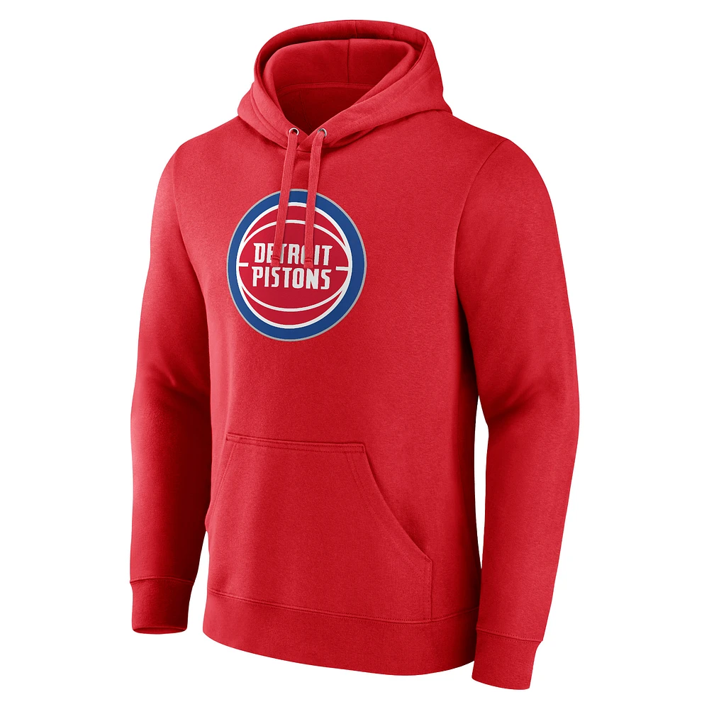 Men's Fanatics  Red Detroit Pistons Primary Logo Pullover Hoodie