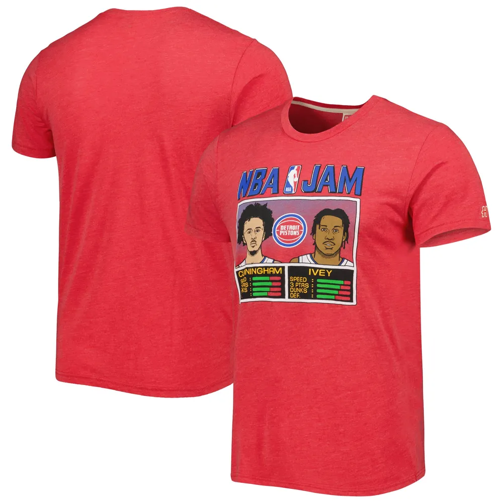 T-shirt à trois mélanges NBA Jam Homage Cade Cunningham & Jaden Ivey Red Detroit Pistons pour homme