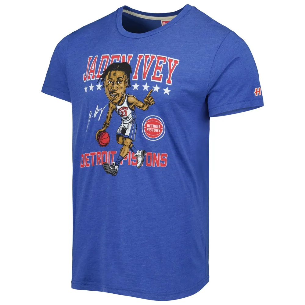 Hommage Jaden Ivey Blue Detroit Pistons Caricature T-shirt triple mélange pour homme