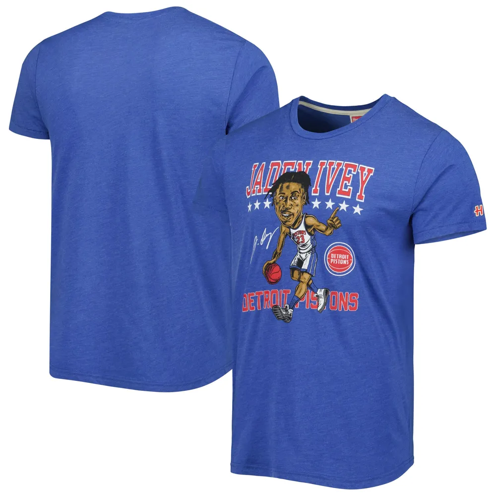 Hommage Jaden Ivey Blue Detroit Pistons Caricature T-shirt triple mélange pour homme