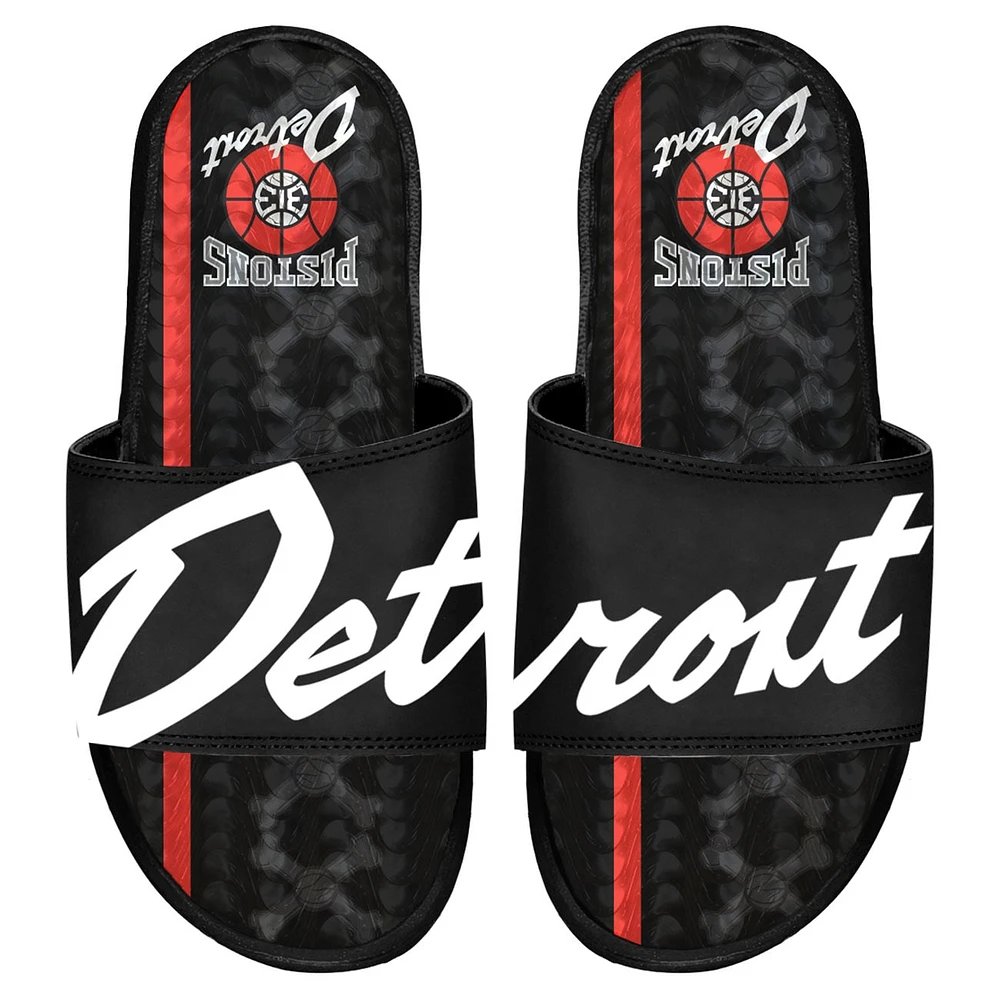 Sandales à glissière en gel ISlide noires Detroit Pistons 2023/24 City Edition pour hommes