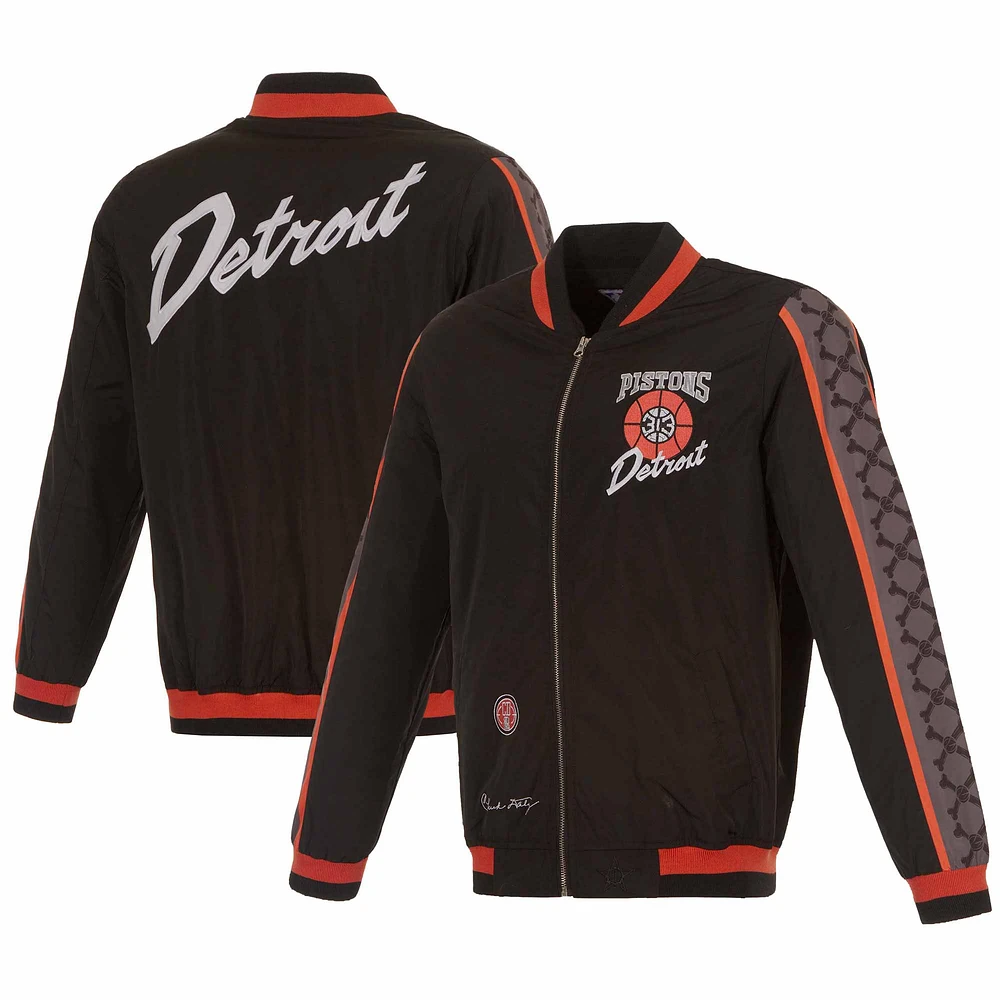 Blouson aviateur entièrement zippé en nylon JH Design pour hommes des Detroit Pistons 2023/24 City Edition noir