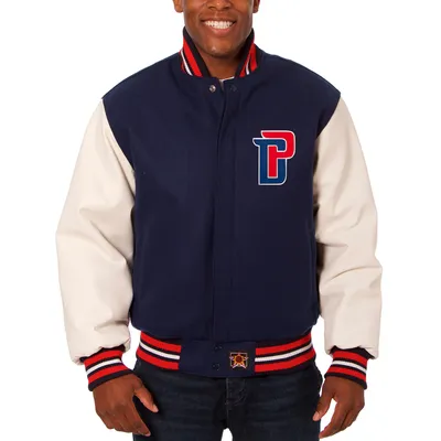 Detroit Pistons JH Design Big & Tall Wool Leather Full-Snap Jacket - Navy/White