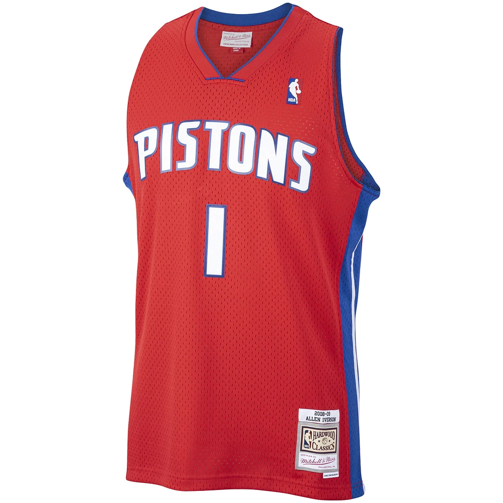 Maillot Swingman Mitchell & Ness Allen Iverson Detroit Pistons rouge 2008/09 Hardwood Classics pour homme