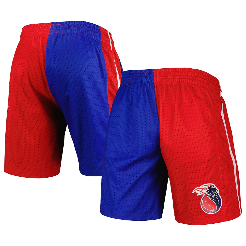 Men's Mitchell & Ness Blue/Red Detroit Pistons Hardwood Classics 2003 Split Swingman Shorts