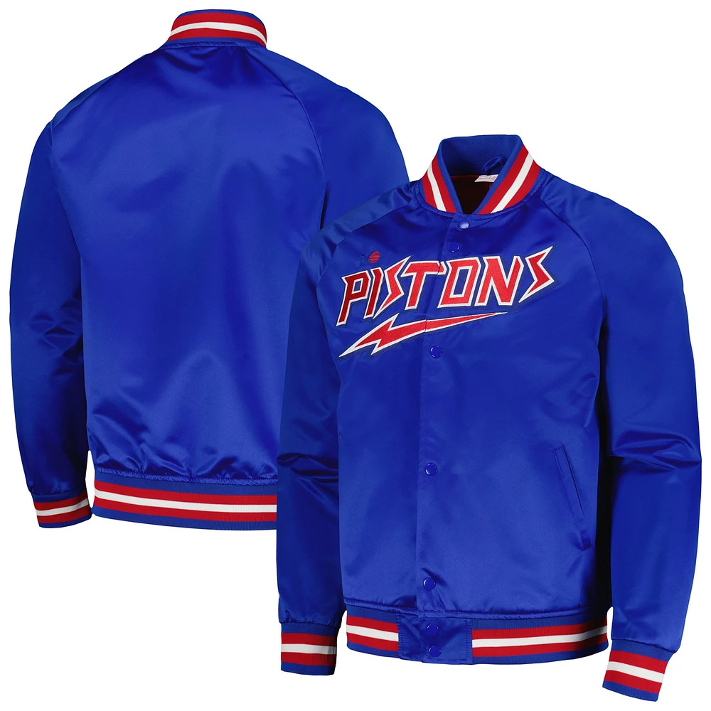 Men's Mitchell & Ness Blue Detroit Pistons Hardwood Classics  Throwback Wordmark Raglan Full-Snap Jacket