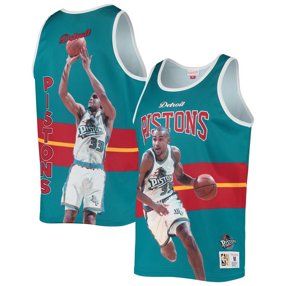 Men's Mitchell & Ness Grant Hill Teal Detroit Pistons Hardwood Classics Player Tank Top