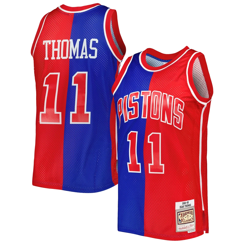 Maillot Swingman divisé Mitchell & Ness Isiah Thomas bleu/rouge Detroit Pistons Hardwood Classics 1988/89 pour hommes