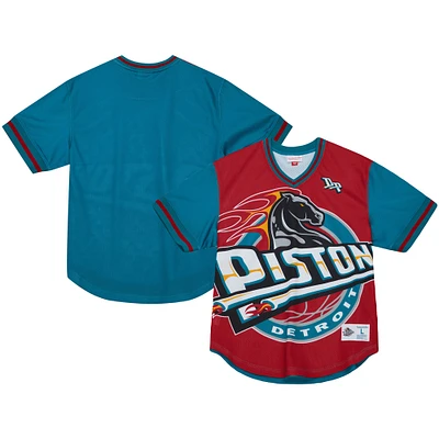 T-shirt à col en V maille Jumbotron 3.0 rouge Detroit Pistons Mitchell & Ness pour hommes