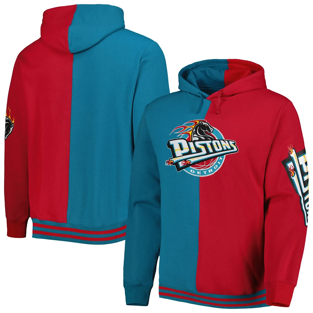 Men's Mitchell & Ness Teal/Red Detroit Pistons Big Tall Hardwood Classics Split Pullover Hoodie