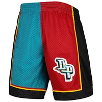 Men's Mitchell & Ness Teal/Red Detroit Pistons Hardwood Classics 1998 Split Swingman Shorts