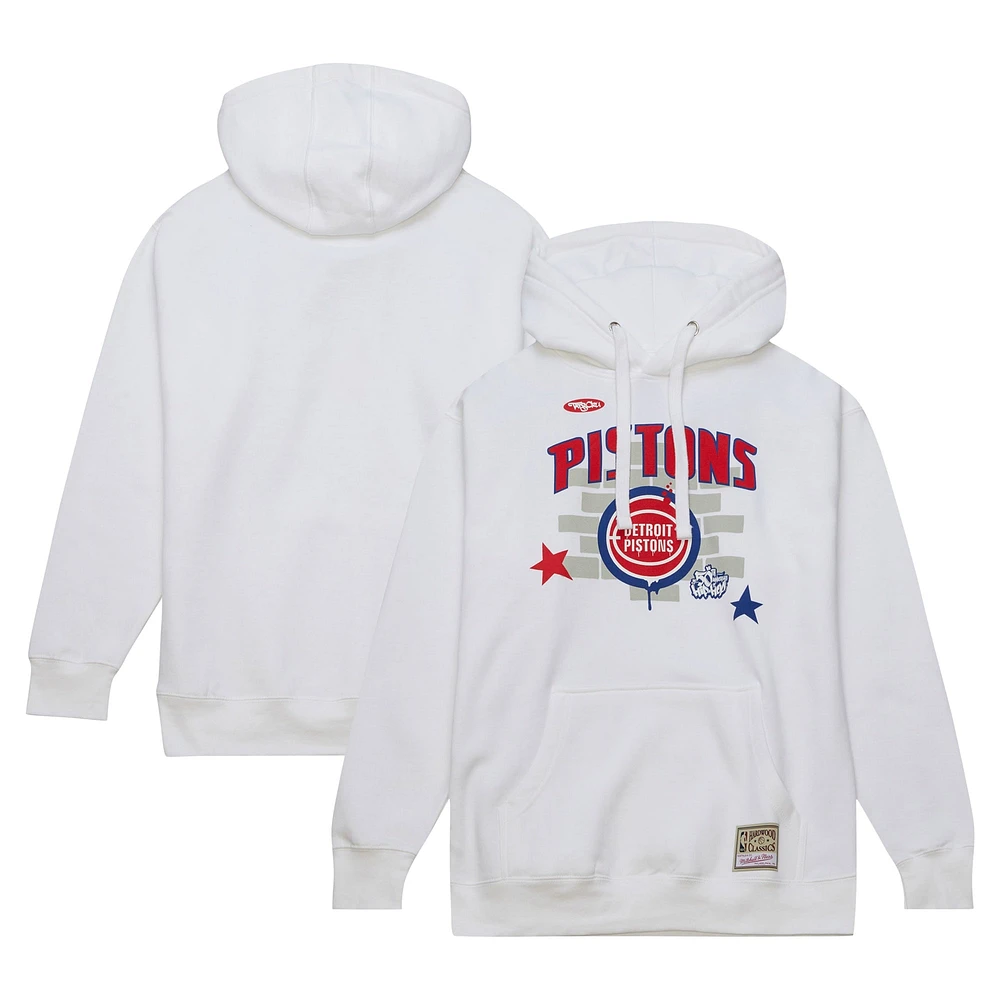 Sweat à capuche blanc Mitchell & Ness x Tats Cru pour hommes des Detroit Pistons Hardwood Classics Brick