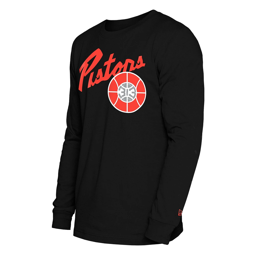 T-shirt à manches longues Detroit Pistons City Edition 2024/25 noir New Era pour homme