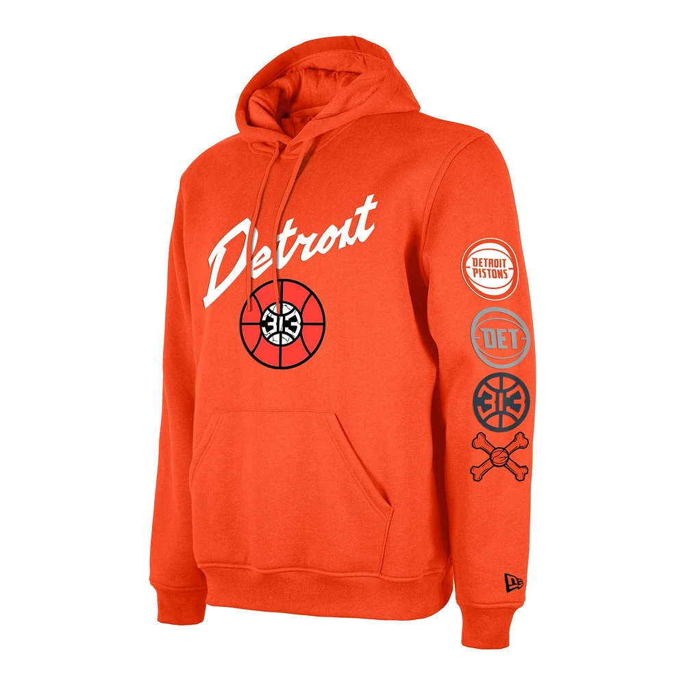 Sweat à capuche orange New Era Detroit Pistons 2023/24 City Edition Big & Tall pour homme