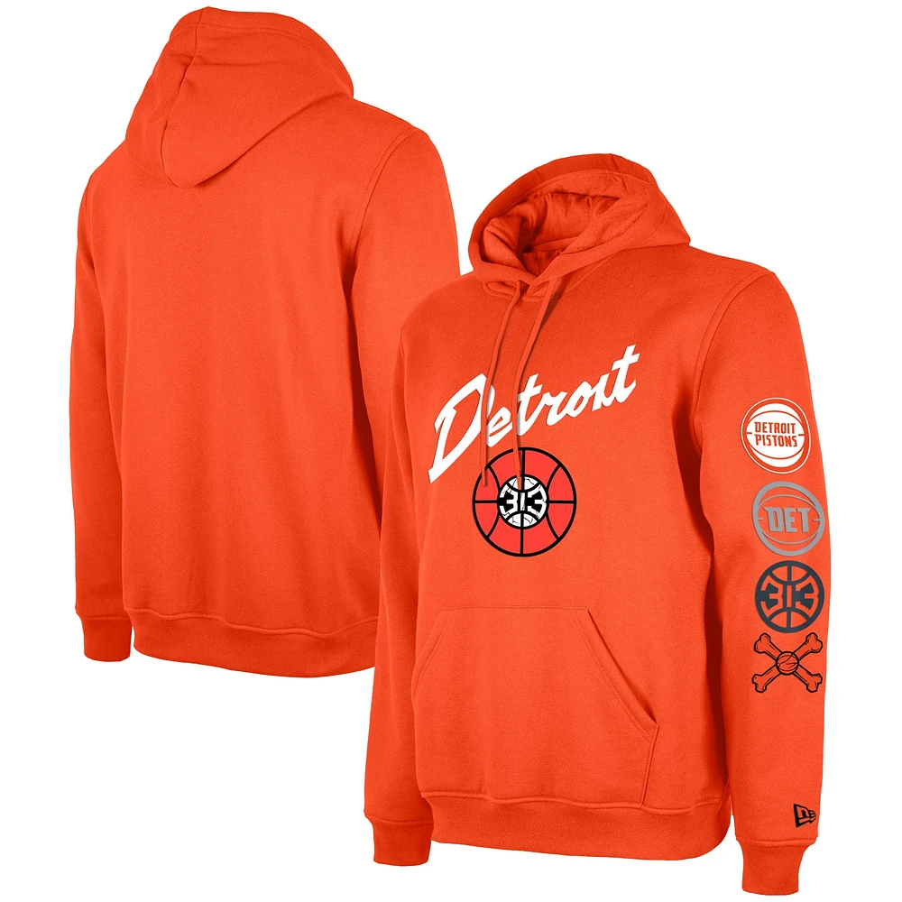 Sweat à capuche orange New Era Detroit Pistons 2023/24 City Edition Big & Tall pour homme