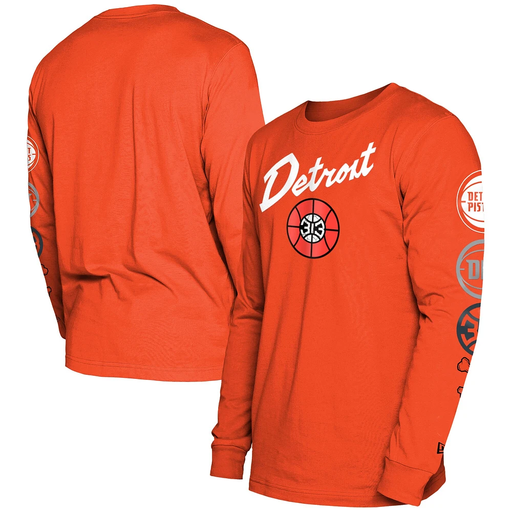 Men's New Era Orange Detroit Pistons 2023/24 City Edition Long Sleeve T-Shirt