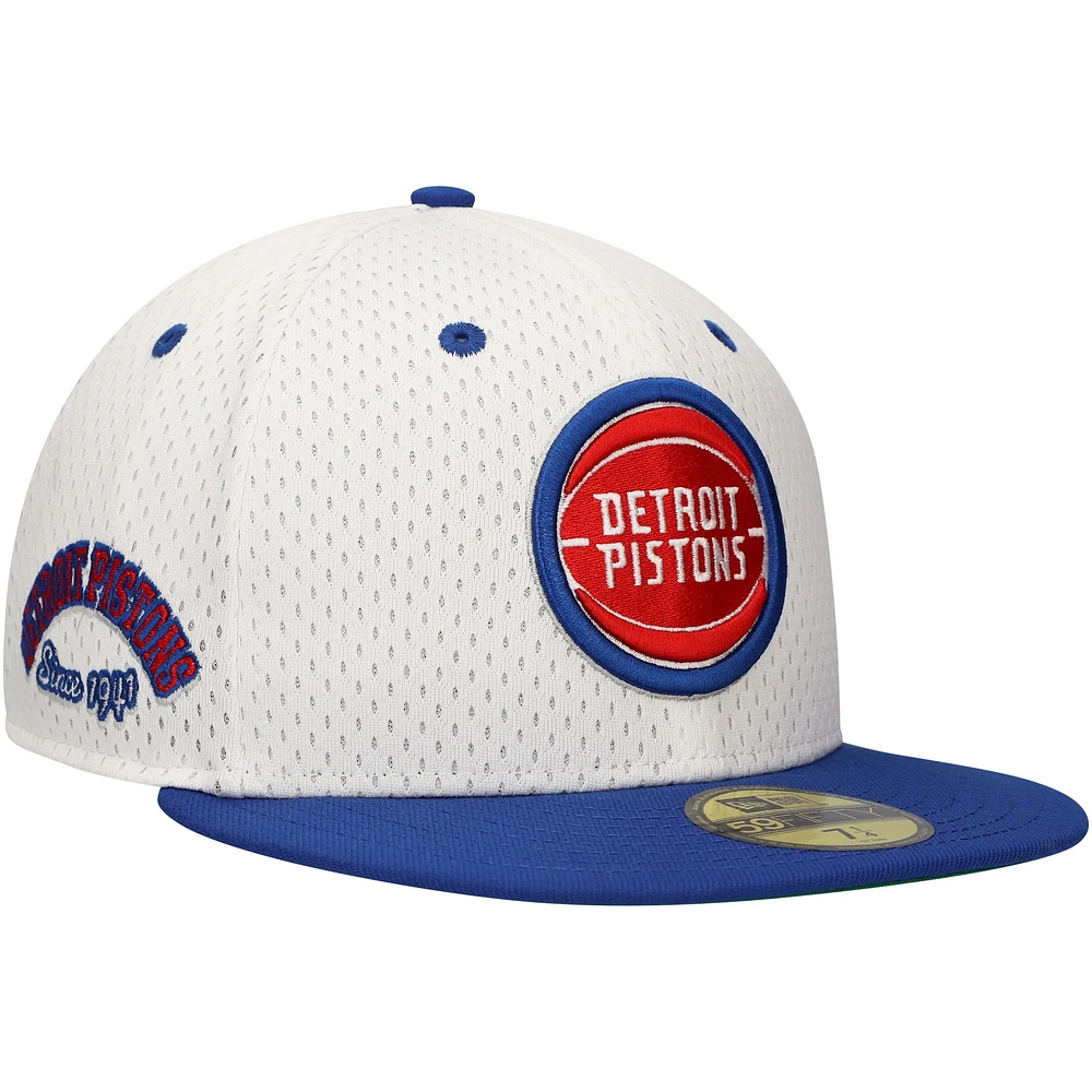 Casquette ajustée New Era Detroit Pistons Throwback 2Tone 59FIFTY pour hommes, blanc/bleu