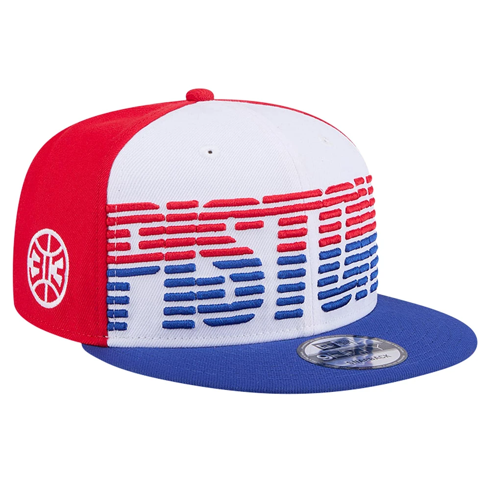 Men's New Era White/Blue Detroit Pistons Throwback Gradient Tech Font 9FIFTY Snapback Hat