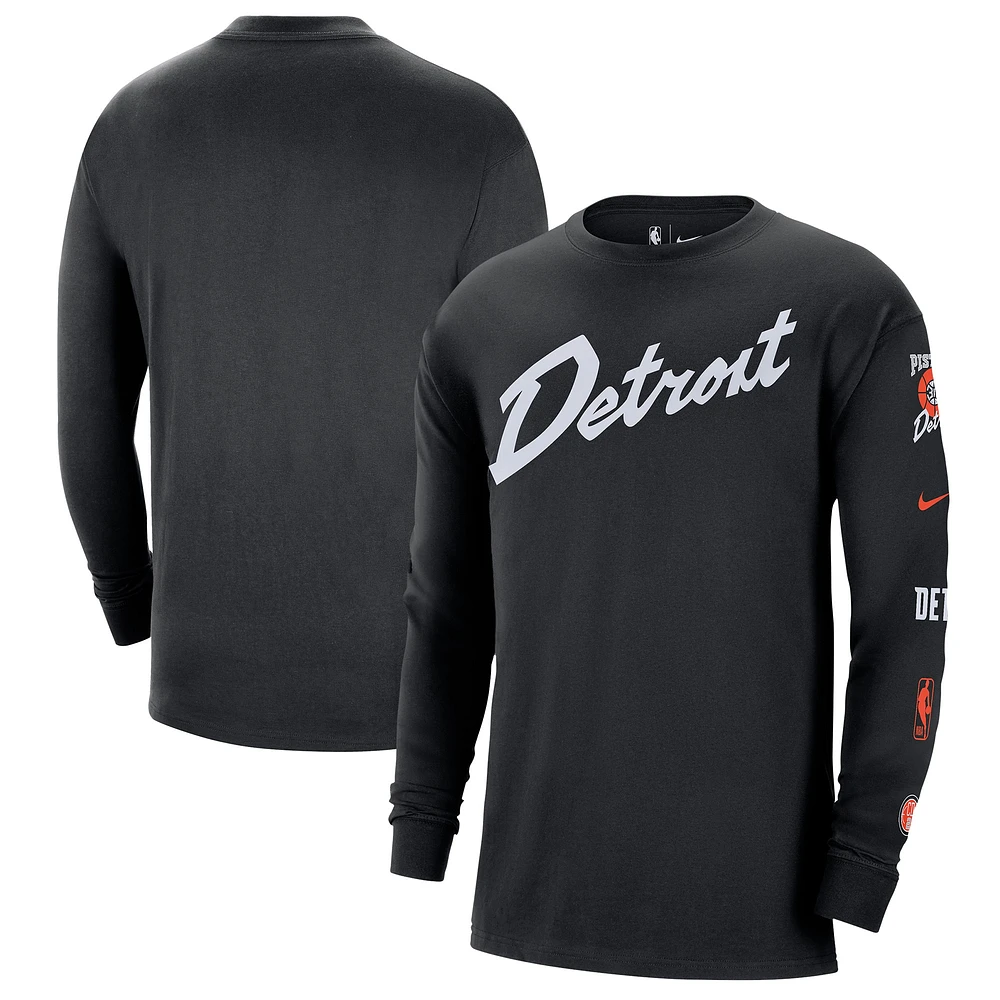 T-shirt à manches longues expressif Nike noir Detroit Pistons 2023/24 City Edition Max90 pour homme