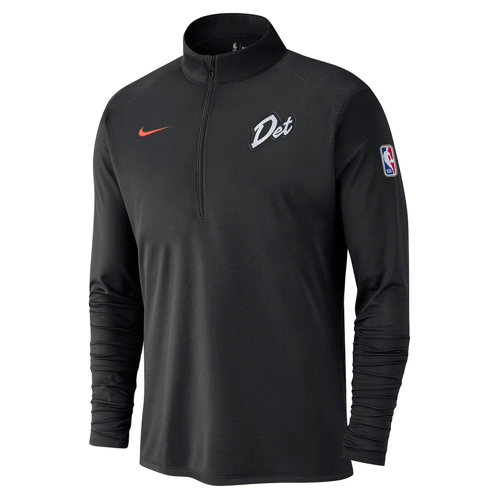 Haut à demi-zip Nike noir Detroit Pistons 2024/25 City Edition Authentic Coaches Performance pour homme