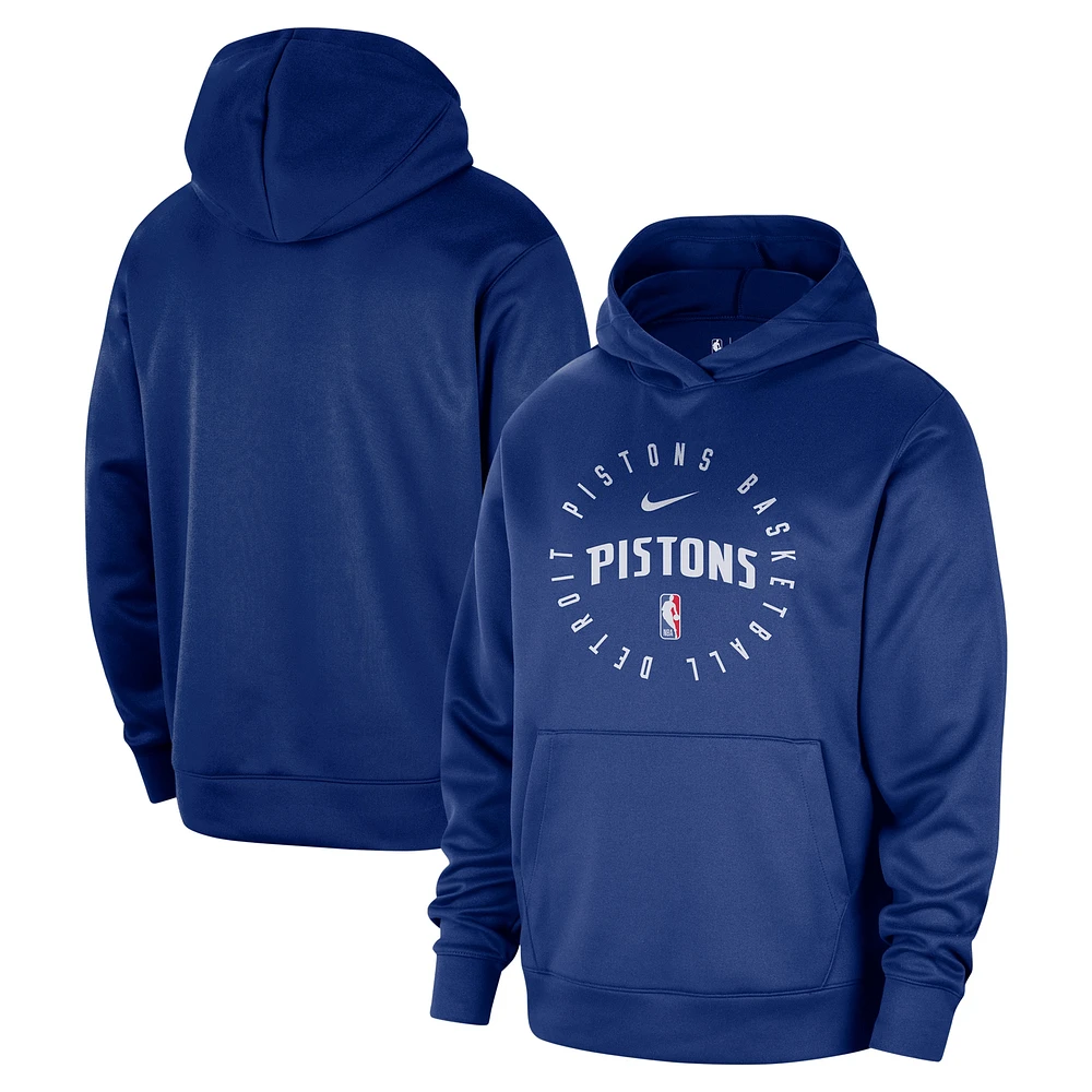 Men's Nike Blue Detroit Pistons 2024/25 Spotlight On-Court Practice Performance Pullover Hoodie