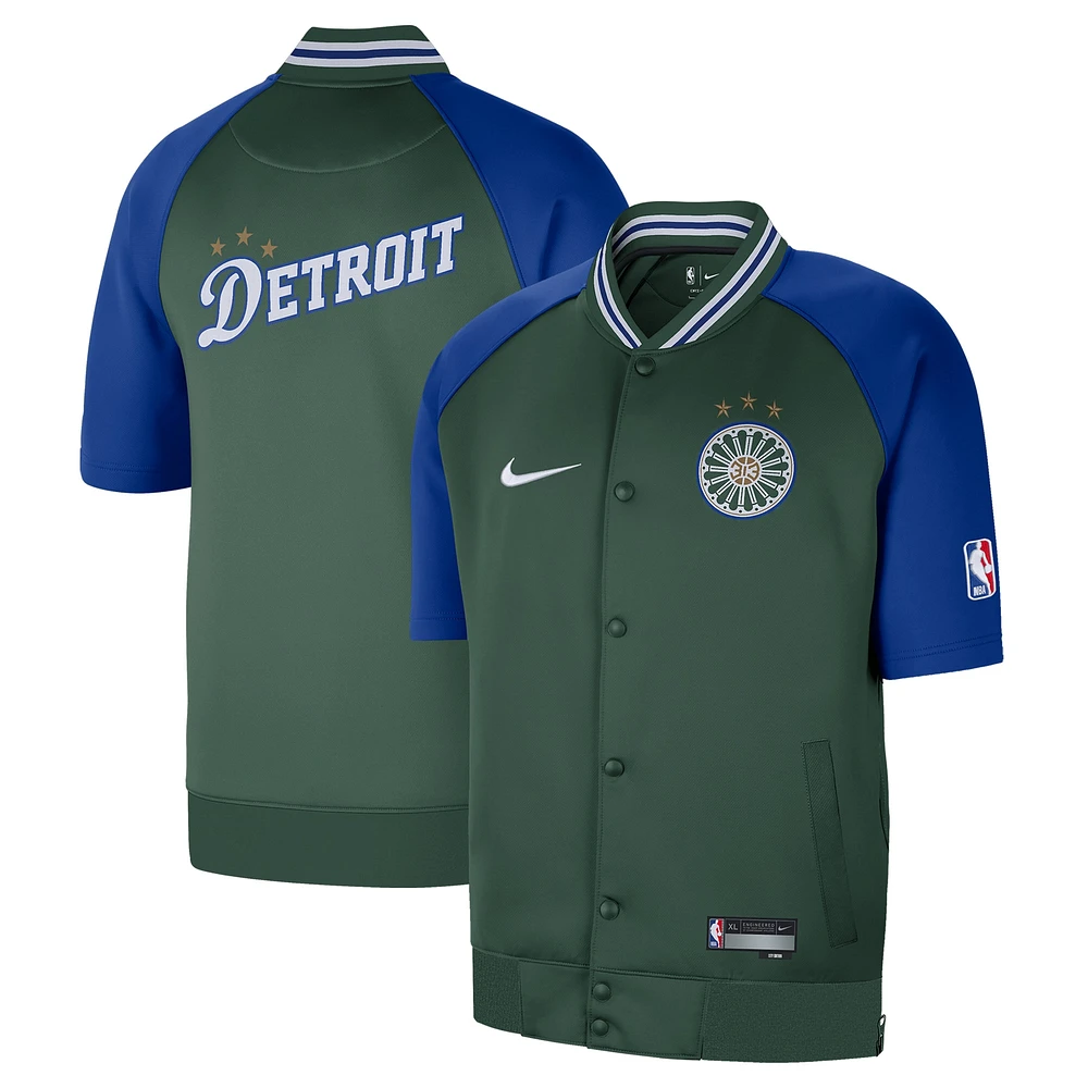 Men's Nike Green Detroit Pistons 2022/23 City Edition Showtime Raglan Short Sleeve Full-Snap Jacket