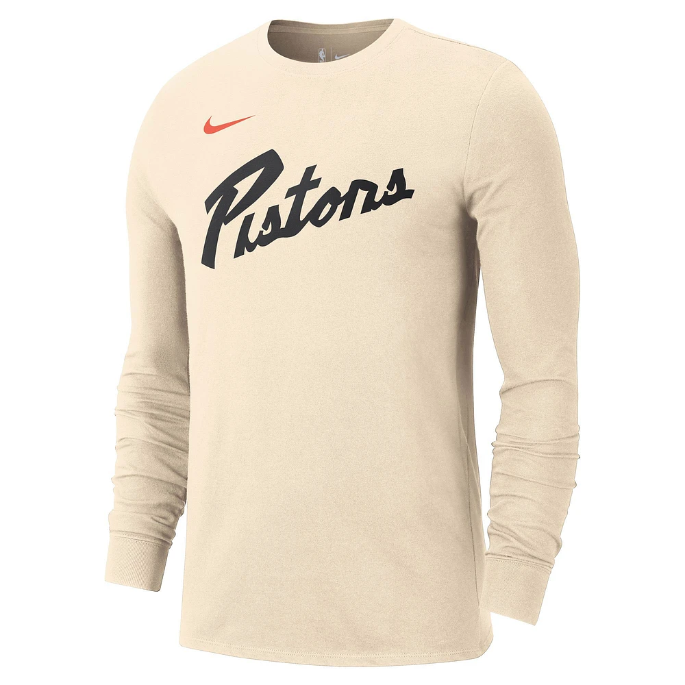 T-shirt à manches longues Nike Tan Detroit Pistons City Edition Essential Logo pour homme 2024/25