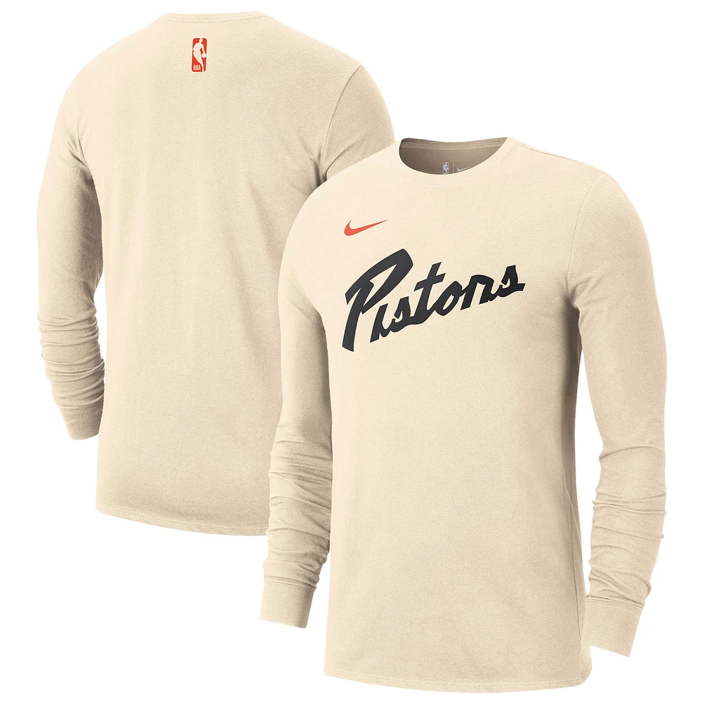 T-shirt à manches longues Nike Tan Detroit Pistons City Edition Essential Logo pour homme 2024/25