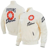 Veste en satin à boutons-pression et appliqués chenille pour homme Pro Standard Cream Detroit Pistons City Edition 2024/25