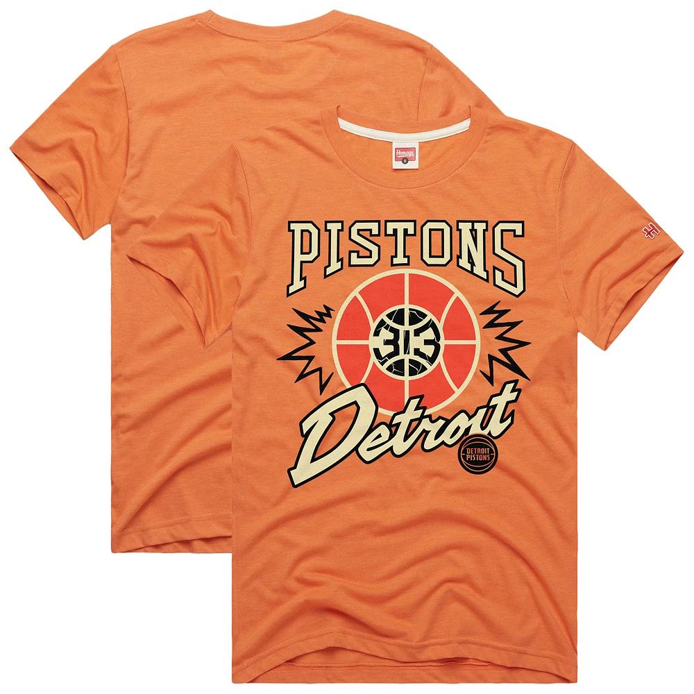 T-shirt unisexe orange hommage Detroit Pistons Hometown Edition Tri-Blend