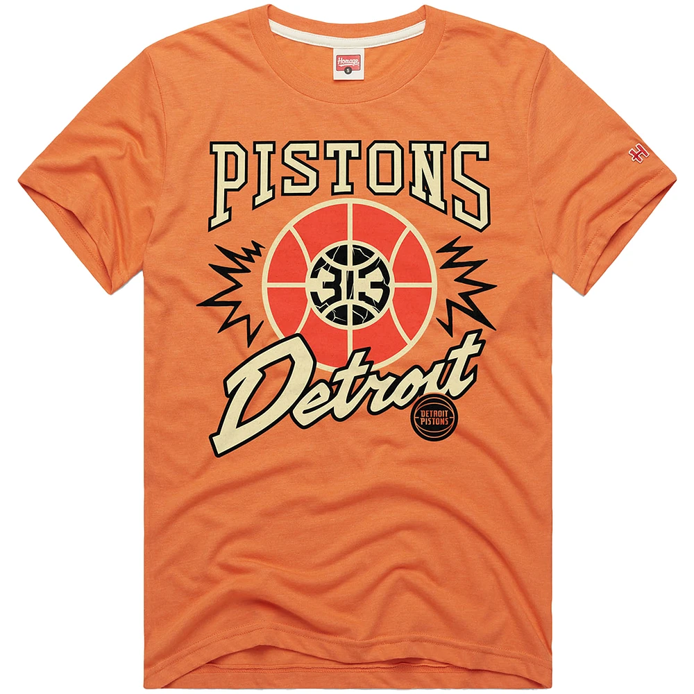 T-shirt unisexe orange hommage Detroit Pistons Hometown Edition Tri-Blend