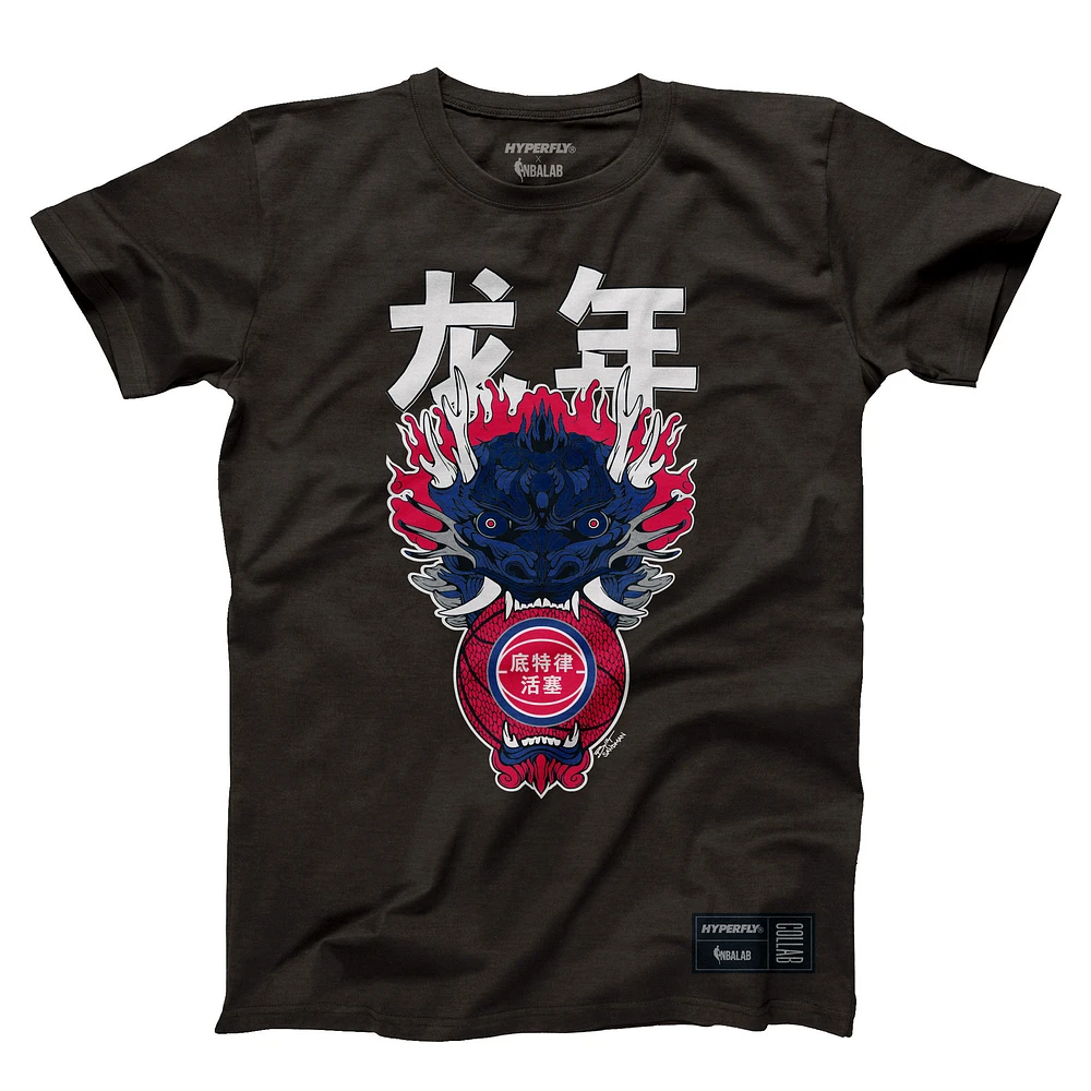 T-shirt unisexe Hyperfly Heather Black Detroit Pistons Année du Dragon Collection Nouvel An lunaire