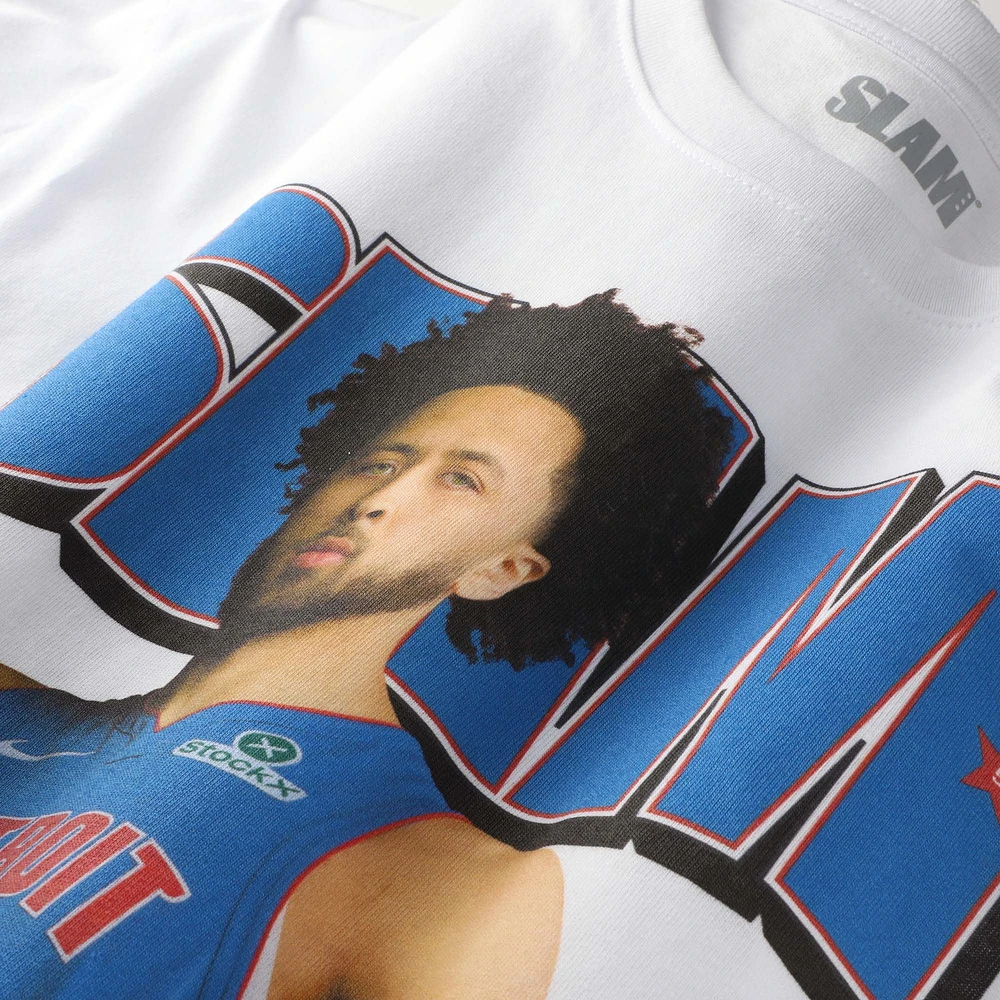 T-shirt unisexe blanc SLAM Cade Cunningham, couverture des Detroit Pistons, avril/mai 2025