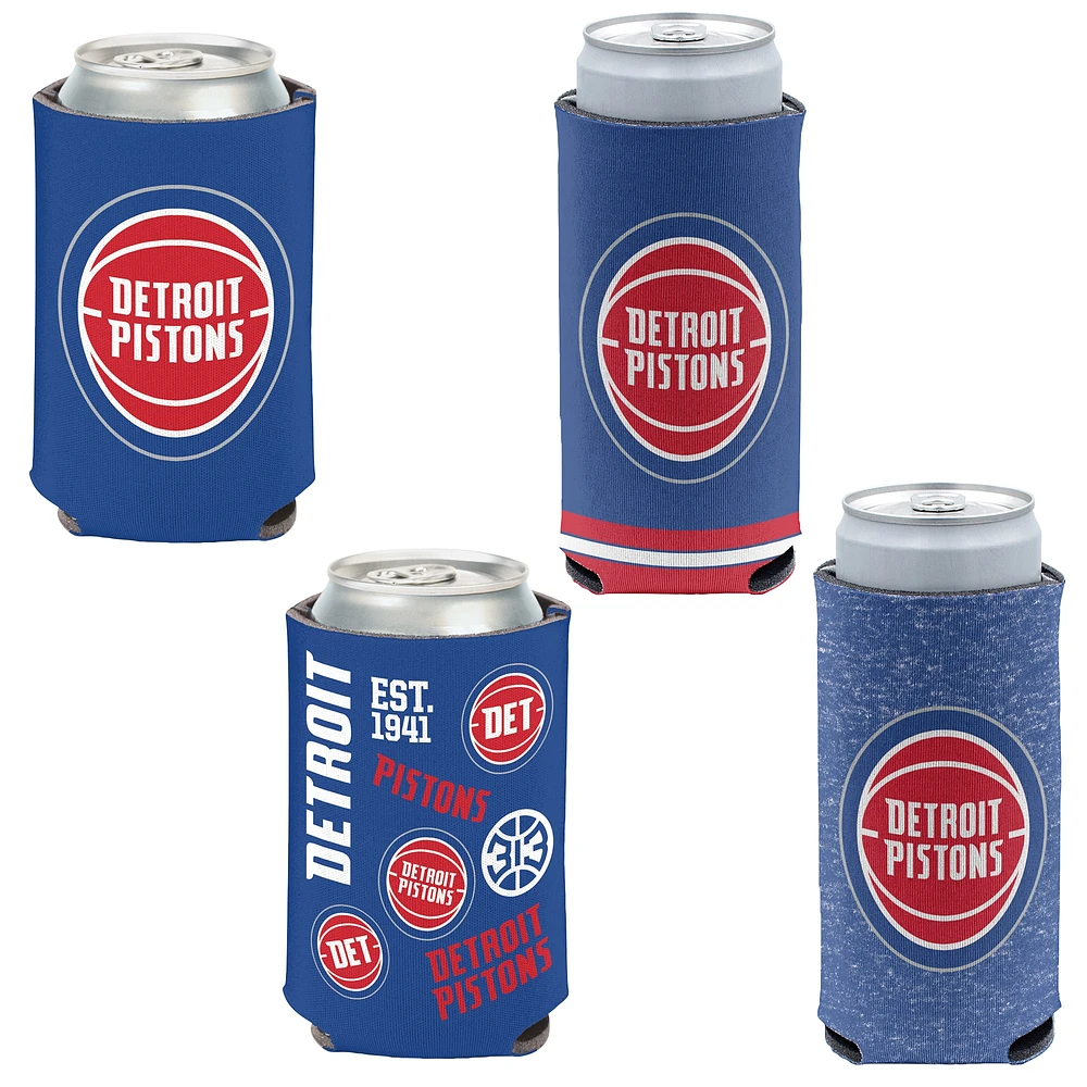 WinCraft Detroit Pistons, paquet de 4, 12 oz. Ensemble refroidisseur de canettes et de canettes minces