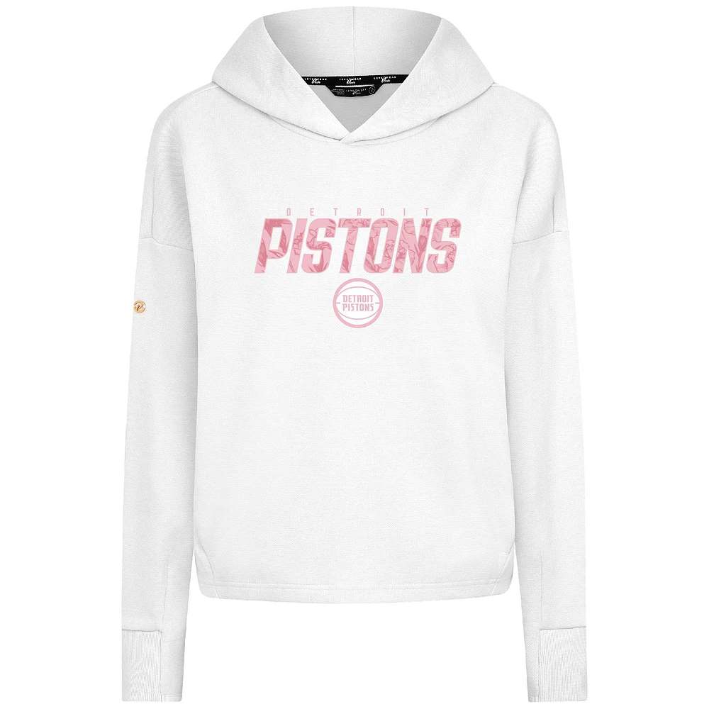 Women's Levelwear  White Detroit Pistons Mother's Day Sweet Floral Cropped Tri-Blend Pullover Hoodie
