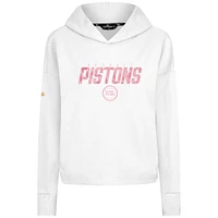 Women's Levelwear  White Detroit Pistons Mother's Day Sweet Floral Cropped Tri-Blend Pullover Hoodie