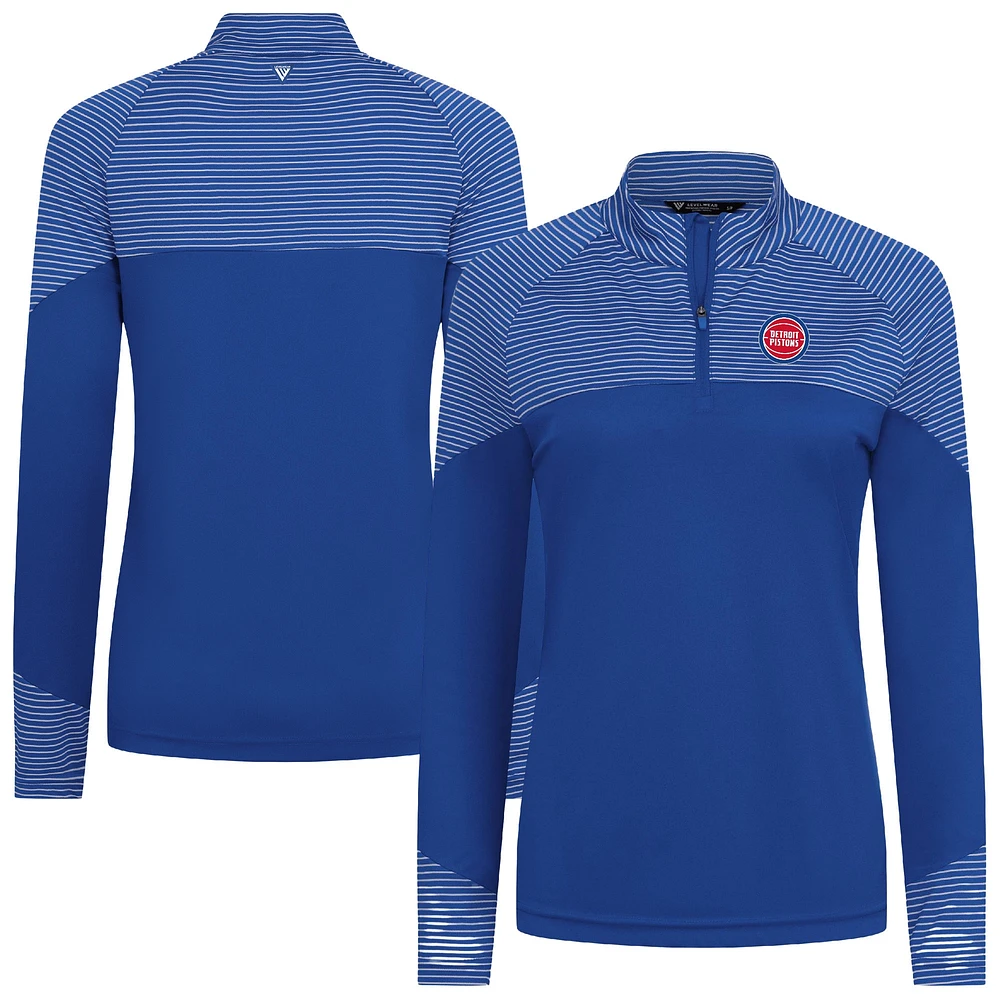 Women's Levelwear Royal Detroit Pistons Classic Stripes Quarter-Zip Top