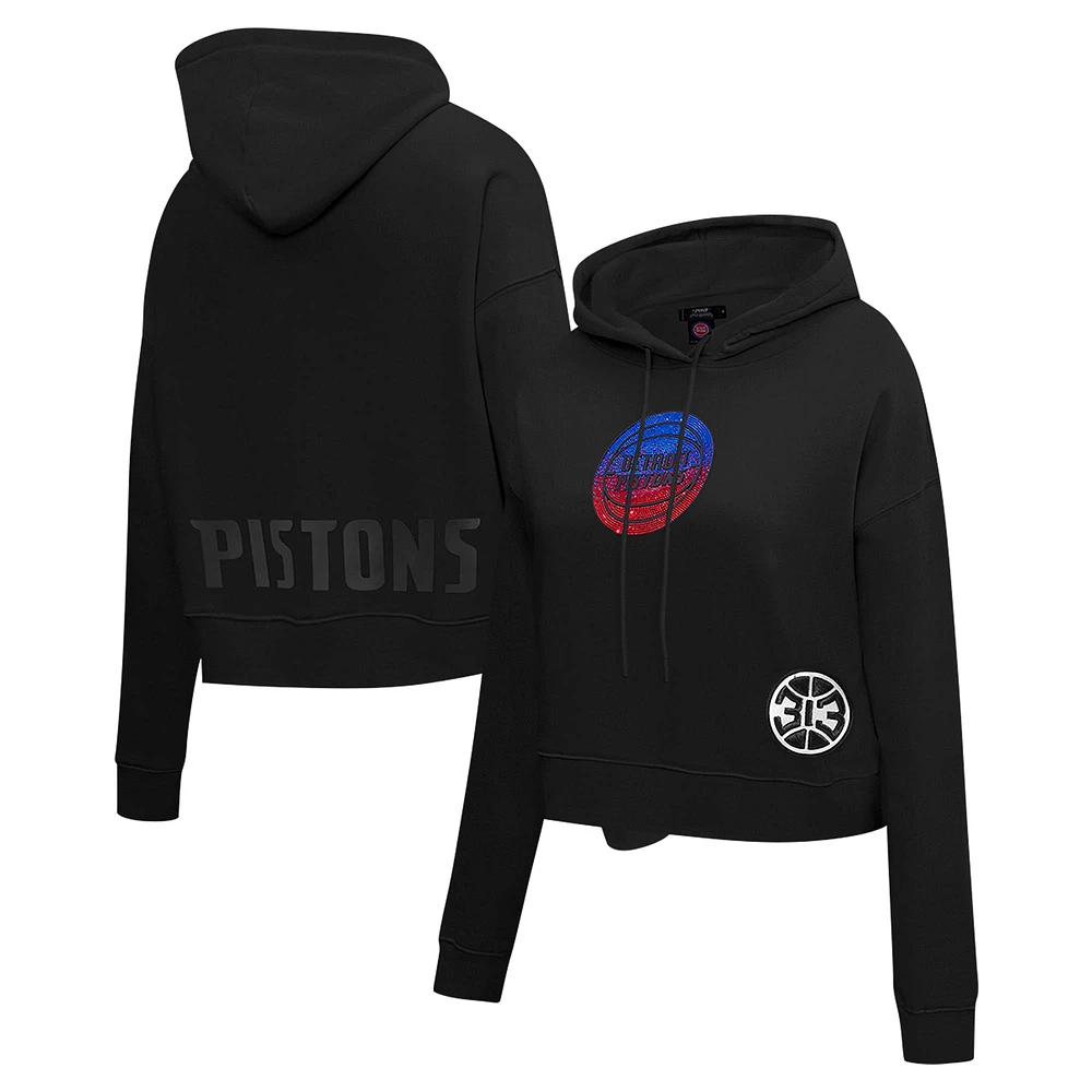 Women's Pro Standard Black Detroit Pistons Jewels Cropped Pullover Hoodie